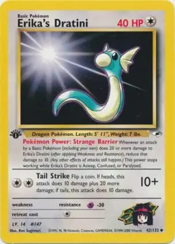Pokemon Card - Gym Heroes 42/132 - ERIKA'S DRATINI (unc) **1st Edition** - NM - Image 1