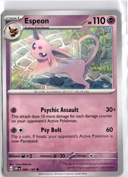 Pokemon TCG Obsidian Flames Espeon 086/197 Trading Card TCG - Image 1