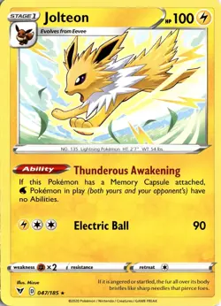 Jolteon 047/185 SWSH04: Vivid Voltage Pokemon Card TCG - Image 1