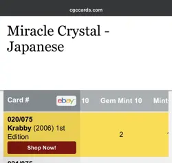 Krabby 1ST EDITION 020/075 -Miracle Crystal CGC GEM MINT 10- POP 2 -Pokemon TCG - Image 5