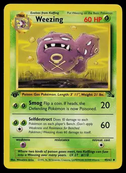 Pokemon Card - Weezing Fossil 45/62 1st Edition Uncommon - Image 1