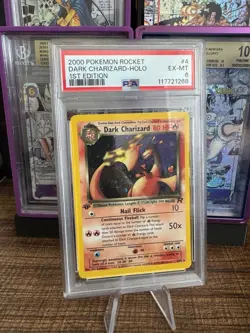 2000 POKEMON ROCKET 1ST EDITION #4 DARK CHARIZARD-HOLO PSA 6 SWIRL - Image 1