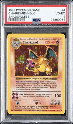 1999 POKEMON BASE SET SHADOWLESS #4 CHARIZARD-HOLO PSA 4 - Image 1