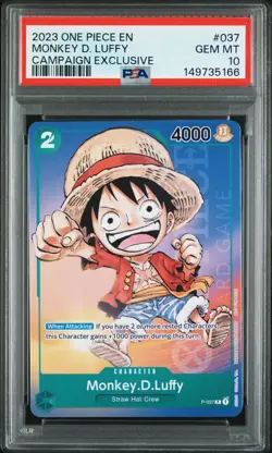 2023 ONE PIECE PROMOS 037 ENGLISH MONKEY D. LUFFY CAMPAIGN EXCLUSIVE PSA 10 - Image 1
