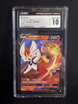 Pokemon CGC 10 Cinderace V Ultra Rare Holo Swsh08 Fusion Strike 043/264 2021 - Image 1