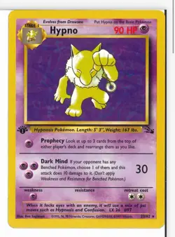 Pokemon TCG Hypno Fossil Card 23/62 1st Edition Rare (NM-) - Image 1