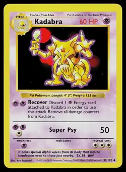 Pokemon Card - Kadabra Base Set Shadowless 32/102 Uncommon - Image 1