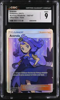 CGC 9 MINT Acerola 2017 Burning Shadows 142/147 Ultra Rare Holo Pokemon Card - Image 1