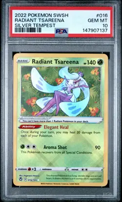 2022 POKEMON SWORD & SHIELD SILVER TEMPEST #016 RADIANT TSAREENA PSA 10 - Image 1