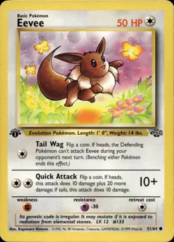 EEVEE 51/64 COMMON JUNGLE POKEMON 1ST EDITION MP - Image 1