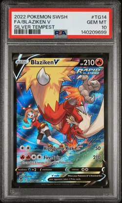 2022 POKEMON SWORD & SHIELD SILVER TEMPEST #TG14 FULL ART/BLAZIKEN V PSA 10 - Image 1