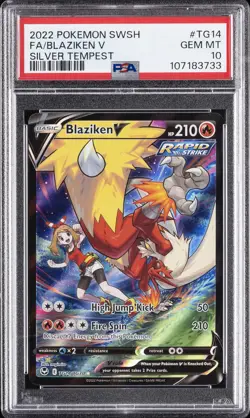 2022 POKEMON SWORD & SHIELD SILVER TEMPEST #TG14 FULL ART/BLAZIKEN V PSA 10 - Image 1