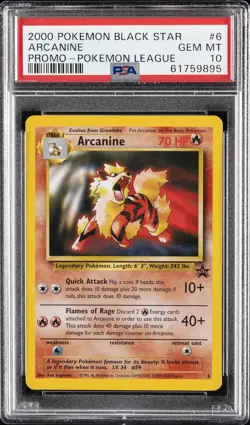 2000 POKEMON PROMO BLACK STAR POKEMON LEAGUE #6 ARCANINE PSA 10 - Image 1