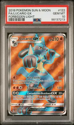 PSA 10 💎 Lucario GX Full Art 122/131 Forbidden Light Pokemon LOW POP!! - Image 2