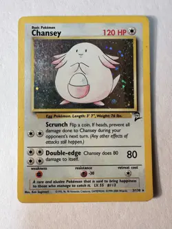 Pokemon TCG Chansey Base Set 2 Holo Unlimited Rare Light Play Card 3/130 LP - Image 1