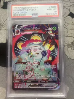 2022 POKEMON LOST ORIGIN #TG13 FULL ART/ORBEETLE VMAX PSA 10 - Image 1