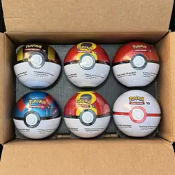 6 x Pokemon TCG Pokeball Tins - 18 Booster Packs Factory Sealed Costco In Hand - Image 1