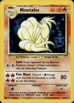 NINETALES 12/102 HOLO RARE BASE SET UNLIMITED POKEMON MP/LP- - Image 1