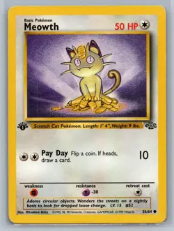 Pokemon TCG Meowth Jungle 56/64 Regular 1st Edition Common - Image 1