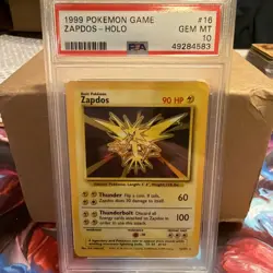 1999 POKEMON BASE SET UNLIMITED #16 ZAPDOS-HOLO PSA 10 - Image 1