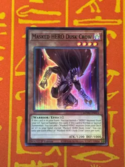 YUGIOH MASKED HERO DUSK CROW SUPER RARE NEAR MINT MZMU-EN050 NA PRINT - Image 1