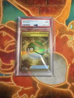 PSA 9 MINT Nest Ball 255/198 Scarlet & Violet Secret Rare Gold Pokemon Card! - Image 1