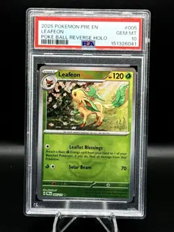 2025 Pokemon PRE EN Leafeon 005/131 Poke Ball Reserve Holo PSA 10 - Image 1