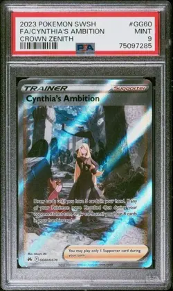 PSA MINT 9 2023 POKEMON SWORD & SHIELD FULL ART CYNTHIA'S AMBITION CROWN ZENITH - Image 2