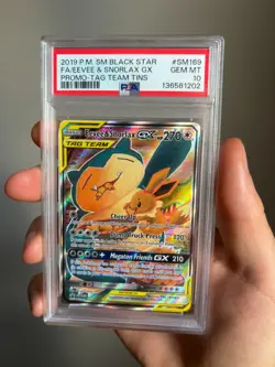 Pokemon Eevee & Snorlax GX Tag Team Tins Black Star Full Art Promo SM169 PSA 10 - Image 1