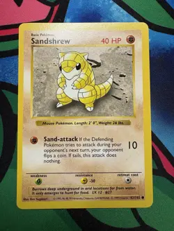 Pokemon TCG Sandshrew Base Set, Shadowless Common Card 62/102 VLP - Image 1