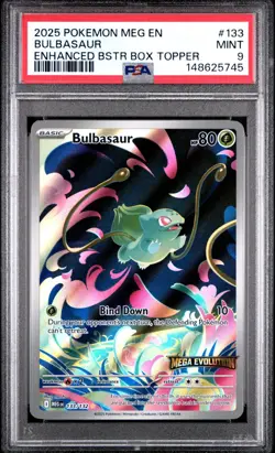PSA 9 2025 POKEMON MEGA EVOLUTION 133 BULBASAUR ENHANCED BOX TOPPER PROMO - Image 1