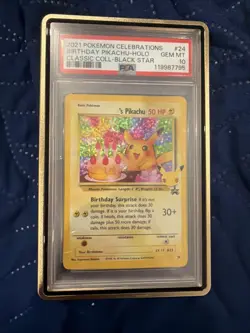 Birthday Pikachu 2021 POKEMON CELEBRATIONS #24 - HOLO PSA 10 Gem Mint Black Star - Image 2