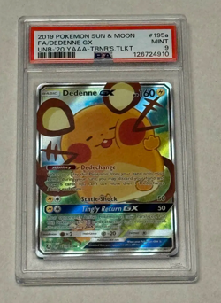 2019 POKEMON SUN & MOON UNBROKEN BONDS #195A FULL ART/DEDENNE GX PSA 9 - Image 1