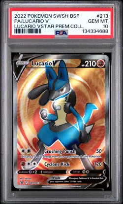 2022 POKEMON SWSH BLACK STAR PROMO #213 FULL ART/LUCARIO V PSA 10 - Image 1