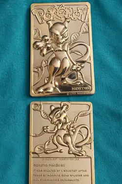 1999 Pokemon Mewtwo Metal Collector Card – Vintage Nintendo Promo Gold Tone Rare - Image 1