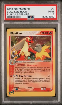 PSA 9 Blaziken 3/109 Ruby & Sapphire Holo Rare Swirl Ex Mint Pokemon Card - Image 1