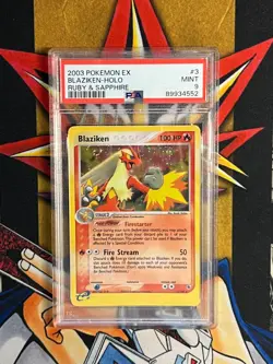 PSA 9 Blaziken 3/109 Ruby & Sapphire Holo Rare Swirl Ex Mint Pokemon Card - Image 3
