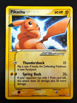 2006 Pokemon Gold Star Pikachu EX Holon Phantoms 104/110 Holo, Holon Phantoms - Image 1