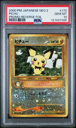2000 POKEMON JPN NEO 2 PROMO REVERSE FOIL #172 PICHU PSA 10 - Image 1