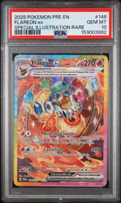 2025 POKEMON PRE EN-PRISMATIC EVOLUTIONS #146 FLAREON EX PSA 10 - Image 1