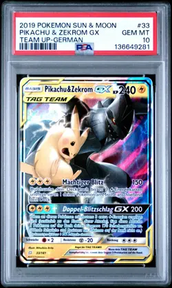 2019 Pokemon Team UP Pikachu & Zekrom GX PSA 10 Gem Mint #33 Deutsch - Image 2