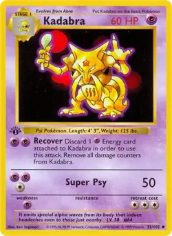 Pokemon TCG Kadabra Base Set 1st Edition (Shadowless Border) – Excellent - Image 1