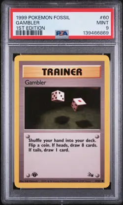 PSA Card MINT 9 1999 POKEMON FOSSIL 60 GAMBLER 1ST EDITION - Image 1