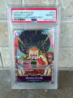 One Piece Monkey D. Luffy Bandai Card Games Fest Afro Promo OP07-073 PSA 10 - Image 1