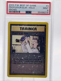 PSA 9 MINT Professor Elm # 3 Best of Game Reverse Foil PROMO Pokemon Card - Image 1