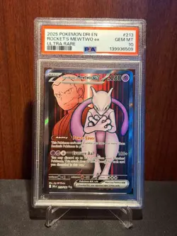 Pokemon TCG Destined Rivals Team Rocket's Mewtwo EX Full Art Card 213/182 PSA 10 - Image 1