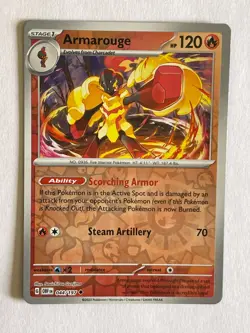 POKEMON 2X ARMAROUGE 015/091 RARE REVERSE HOLOFOIL PALDEAN FATES NM CARD - Image 1