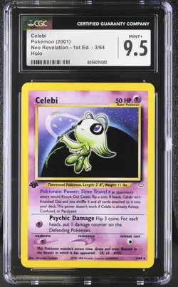 CGC 9.5 MINT+ Celebi 3/64 HOLO RARE 1st Edition Neo Revelation Pokemon Card - Image 1