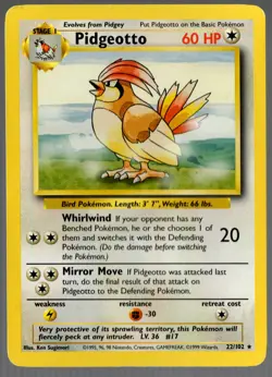 1999 Pidgeotto 22/102 Rare Base Set Unlimited Pokemon DMG - Image 1