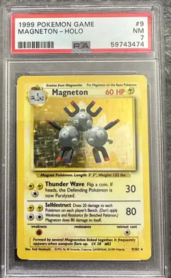 1999 Pokemon Unlimited Magneton Holo #9 PSA 7 - Image 1